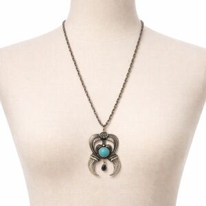 THE KOOPLES Turquoise Statement Pendant Necklace Boho Western Silver Chain